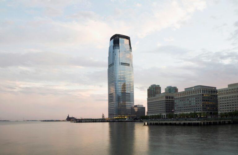 Goldman Sachs office building exterior with company logo in New York, headquarters of the global investment bank