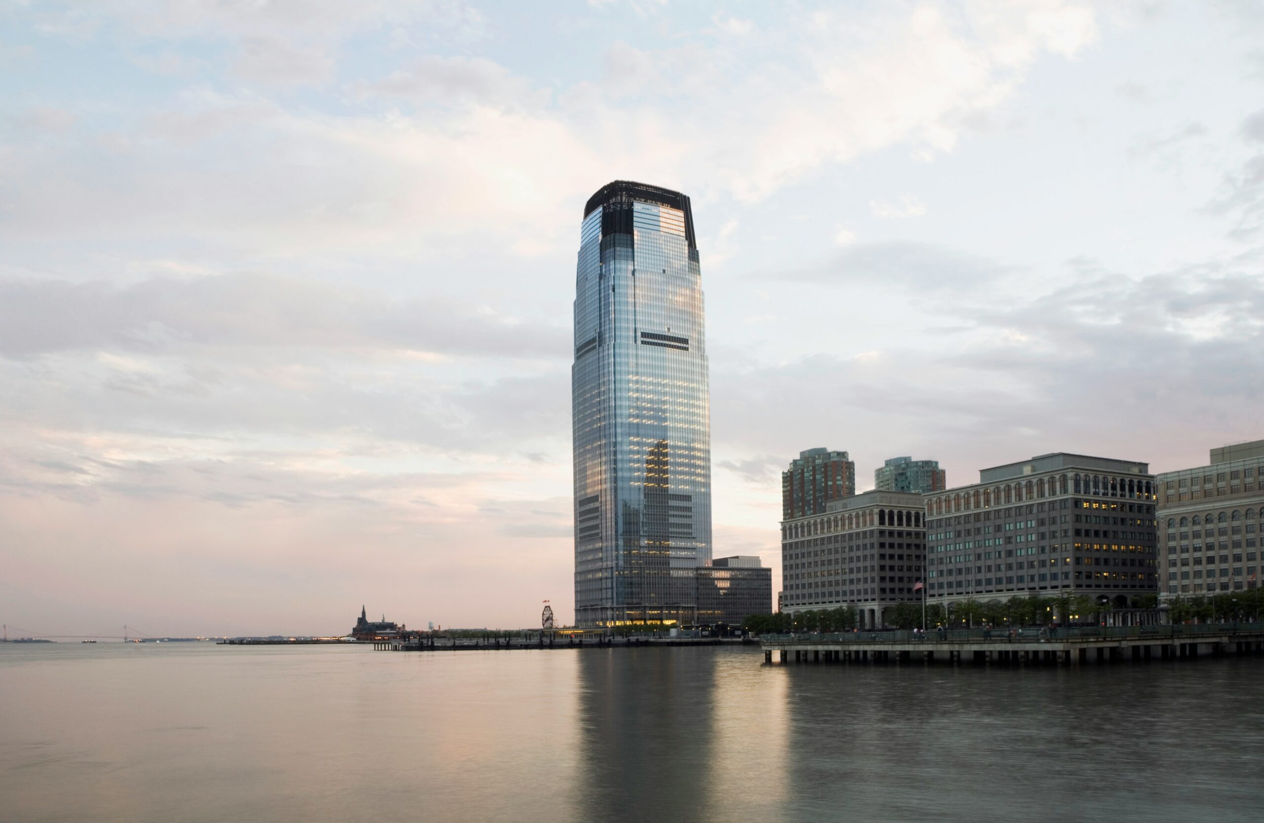 Goldman Sachs office building exterior with company logo in New York, headquarters of the global investment bank