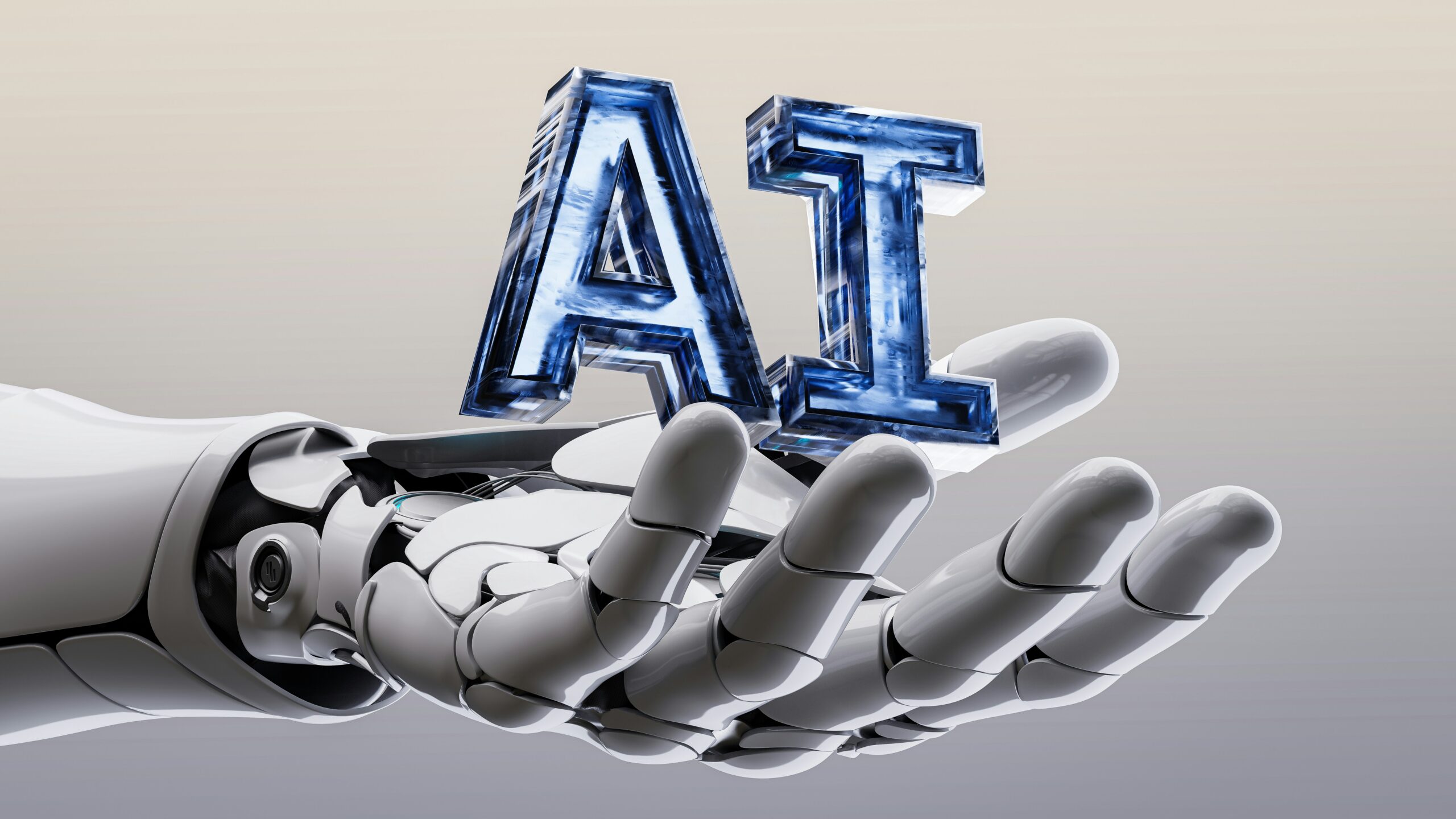 Robotic hand holding AI
