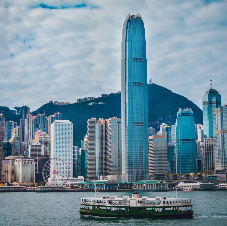 Hong Kong's financial district, where traditional bond markets and digital financial infrastructure are developing together.